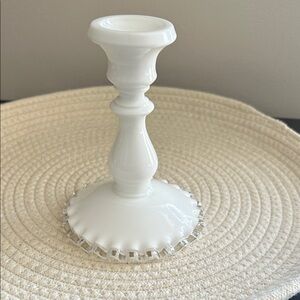 Elegant White Candle Holder vintage Fenton candle stick holder milk glass 6”